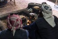 Bedouins preparing a tea in the fire. Jordan Royalty Free Stock Photo