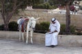 Bedouin man wait tourist near his mule in Jerusalem