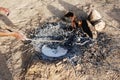 Bedouin in the Negev desert in Israel, traditional baking of bread