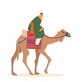 Bedouin Riding A Camel Across The Desert Sands Isolated on White Background. Adventure Concept, Symbol Of Desert