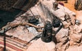 Bedouin tea being prepared by the fire. Cooking coffee on the fire.