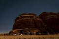 Bedouin tent camp under the stars of Wadi Rum, Jordan, at night Royalty Free Stock Photo