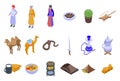 Bedouins icons set isometric vector. Arab desert