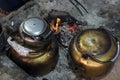 Bedouins preparing a tea in the fire. Jordan Royalty Free Stock Photo