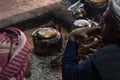 Bedouins preparing a tea in the fire. Jordan Royalty Free Stock Photo