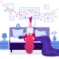 Illustration of a girl who lies on the bed and reads a book. Vector