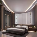 A bedroom adorned with futuristic LED-lit walls and cutting-edge sleep optimization technology3