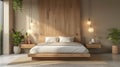 Bedroom With Bed and Corner Plant Royalty Free Stock Photo
