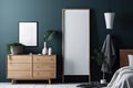 a bedroom with a bed, dresser, mirror and plants in pots on the dresser and a plant in a pot on the floor next to the bed