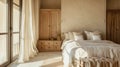 Bedroom With Bed, Dresser, and Window Royalty Free Stock Photo