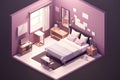 A bedroom with a bed, dressers and a mirror. AI generative image. Royalty Free Stock Photo