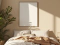 Bedroom With Bed and Plant in Corner Royalty Free Stock Photo