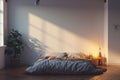 Bedroom With Bed and Plant in Corner Royalty Free Stock Photo