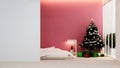 Bedroom with Christmas Tree in home or apartment - Interior design - 3D Rendering Royalty Free Stock Photo