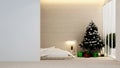 Bedroom with Christmas Tree in hotel or apartment - Interior design - 3D Rendering Royalty Free Stock Photo