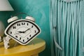 Bedroom decor on aquamarine background Royalty Free Stock Photo