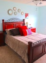 Bedroom Decor Blue, Red, Tan