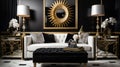 Bedroom decor, home interior design . Art Deco Hollywood Regency style