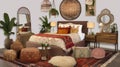 Bedroom decor, home interior design . Bohemian Eclectic style Royalty Free Stock Photo