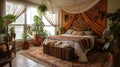 Bedroom decor, home interior design . Bohemian Eclectic style Royalty Free Stock Photo