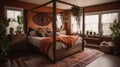 Bedroom decor, home interior design . Bohemian Eclectic style Royalty Free Stock Photo