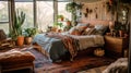 Bedroom decor, home interior design . Bohemian Eclectic style Royalty Free Stock Photo