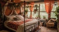 Bedroom decor, home interior design . Bohemian Eclectic style Royalty Free Stock Photo