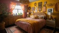 Bedroom decor, home interior design . Bohemian Eclectic style Royalty Free Stock Photo