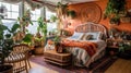 Bedroom decor, home interior design . Bohemian Eclectic style Royalty Free Stock Photo