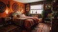 Bedroom decor, home interior design . Bohemian Eclectic style Royalty Free Stock Photo