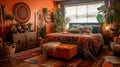 Bedroom decor, home interior design . Bohemian Eclectic style Royalty Free Stock Photo