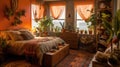 Bedroom decor, home interior design . Bohemian Eclectic style Royalty Free Stock Photo