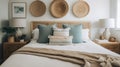 Bedroom decor, home interior design . Coastal Bohemian style Royalty Free Stock Photo