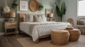 Bedroom decor, home interior design . Coastal Boho style