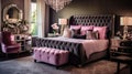 Bedroom decor, home interior design . Glam Hollywood Regency style