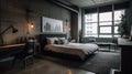 Bedroom decor, home interior design . Industrial Minimalist style