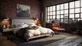 Bedroom decor, home interior design . Industrial Minimalist style