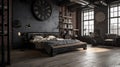 Bedroom decor, home interior design . Industrial Minimalist style