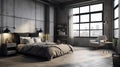 Bedroom decor, home interior design . Industrial Minimalist style