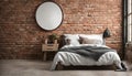 Bedroom decor, home interior design. Industrial Urban style Brick Wall decorated