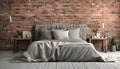 Bedroom decor, home interior design. Industrial Urban style with Brick Wall