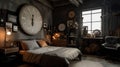 Bedroom decor, home interior design . Industrial Vintage style