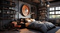 Bedroom decor, home interior design . Industrial Vintage style