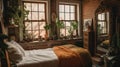 Bedroom decor, home interior design . Rustic Bohemian style