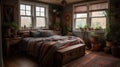 Bedroom decor, home interior design . Rustic Bohemian style