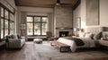 Bedroom decor, home interior design . Rustic Modern style Royalty Free Stock Photo