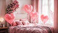 Bedroom design, heart-shaped balloons, roses home decoration