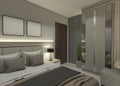 Bedroom Design in Minimalist Style Using Modern Clothes Wardrobe Royalty Free Stock Photo