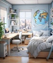 Bedroom designed by Minimal Pastel with a globe on the wall