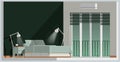 Bedroom Elevation In Green, Orange, ang Gray